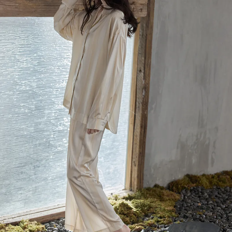 Same Language Pajama Set Women's Apricot White Stripes Gradient-1