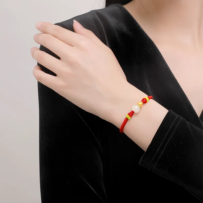 ZHOU LIU FU Hetian Jade Gourd Zodiac Year Red Bracelet White Jade Women's-3