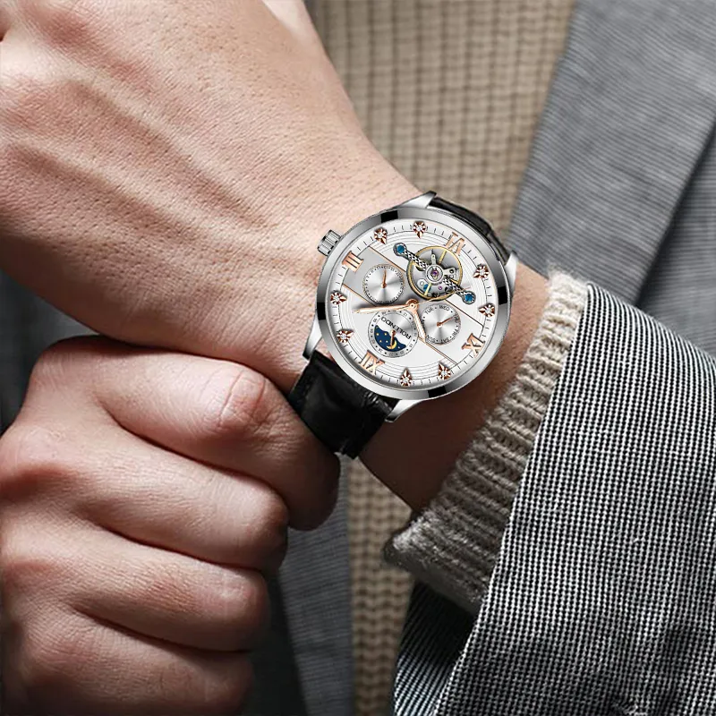 ROLENDO R Automatic Mechanical Movement Stainless Steel Watchband Watch Men's Watches White Dial-24