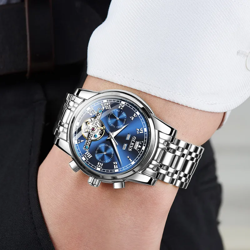 OLEVS Play The Cool Series Mechanical Movement Stainless Steel Watchband Watch Men's Watches Black Dial-6