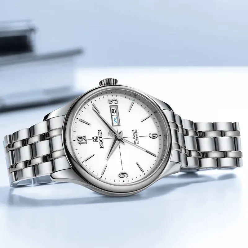 EBOHR Automatic Mechanical Movement Stainless Steel Strap Watch Men's Watches White Dial 11010319-10