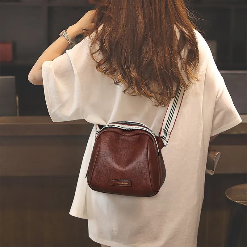 VINEY Cow Leather Shoulder Bag Crossbody Bag Fanny Pack Sling Bags Small Size Women's Coffee-2