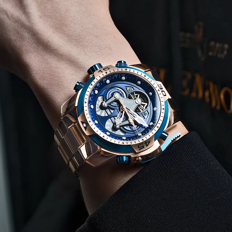 REEF TIGER Aurora Mechanical Movement Stainless Steel Watchband Watch Men's Watches Blue Dial-2