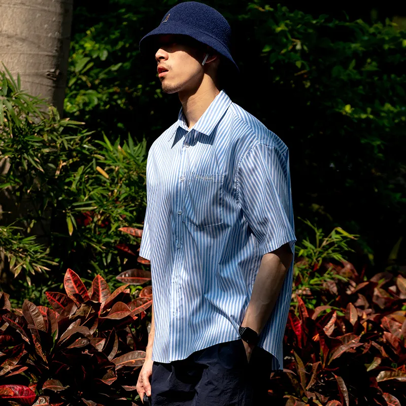 URBAN STANDARD Shirts Men Blue White Stripes-2