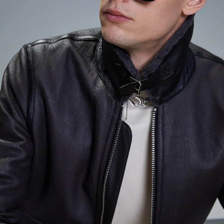 DAVID NAMAN Leather Jackets Men Gray-7