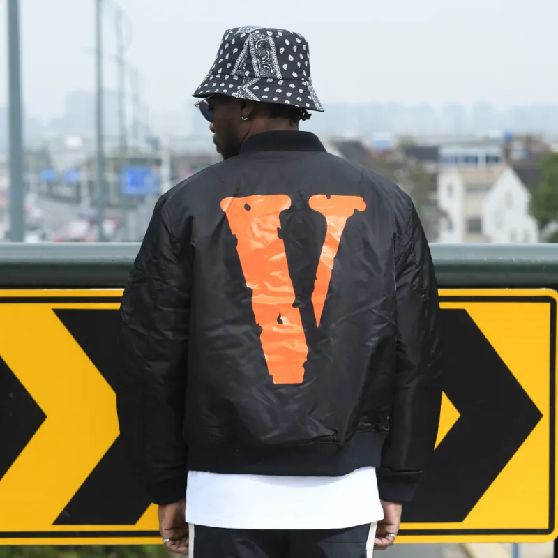 VLONE Big Logo Series Puffer Jackets Unisex Black Orange-7