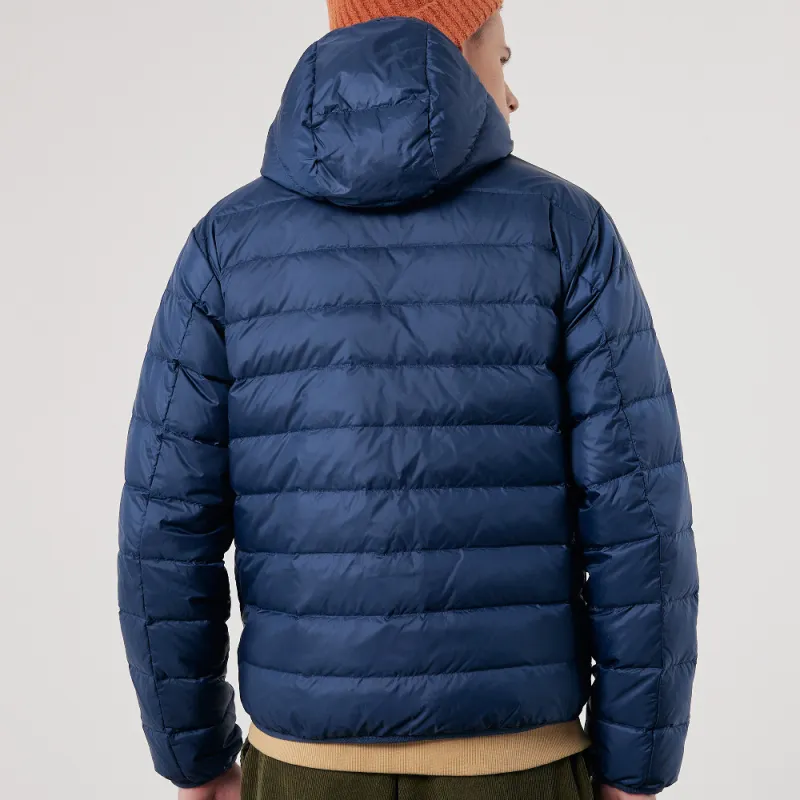 CAT x Transformers FW22 Cartoon Letter Solid Color Hooded Thickened Down Jacket Unisex Navy Blue-4