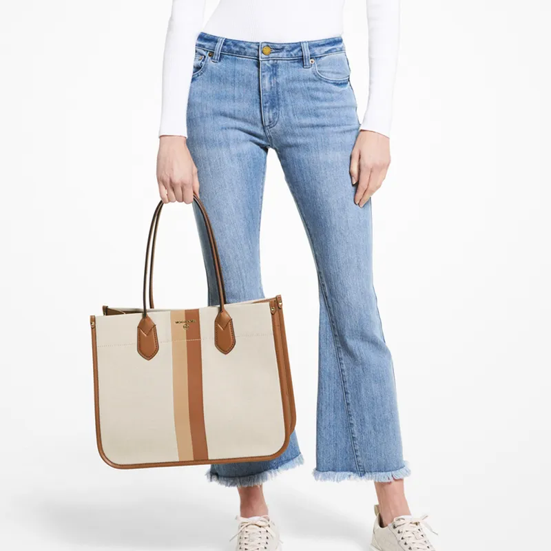 MICHAEL KORS HEIDI Cotton Tote Bag, Shopping Bag, Handbag Tubas Women's Natural Leather Brown Multicolor-7