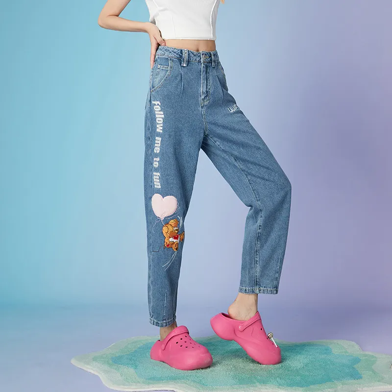 LALABOBO Jeans Women's Medium Blue White-4