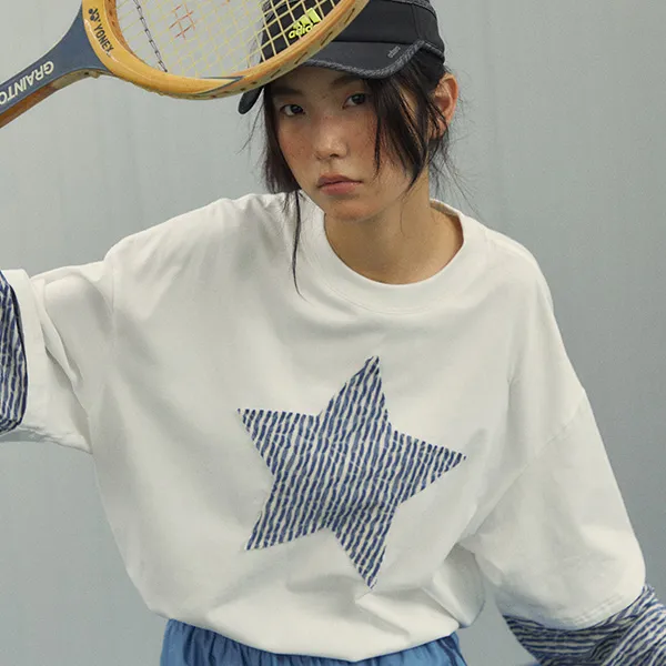 PROS BY CH Mock Two Piece Long Sleeved T Shirt Unisex Natural White-5