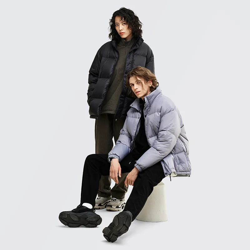 BAGGL Solid Color Stand Collar Loose Fit Thickened Down Jacket Unisex-3