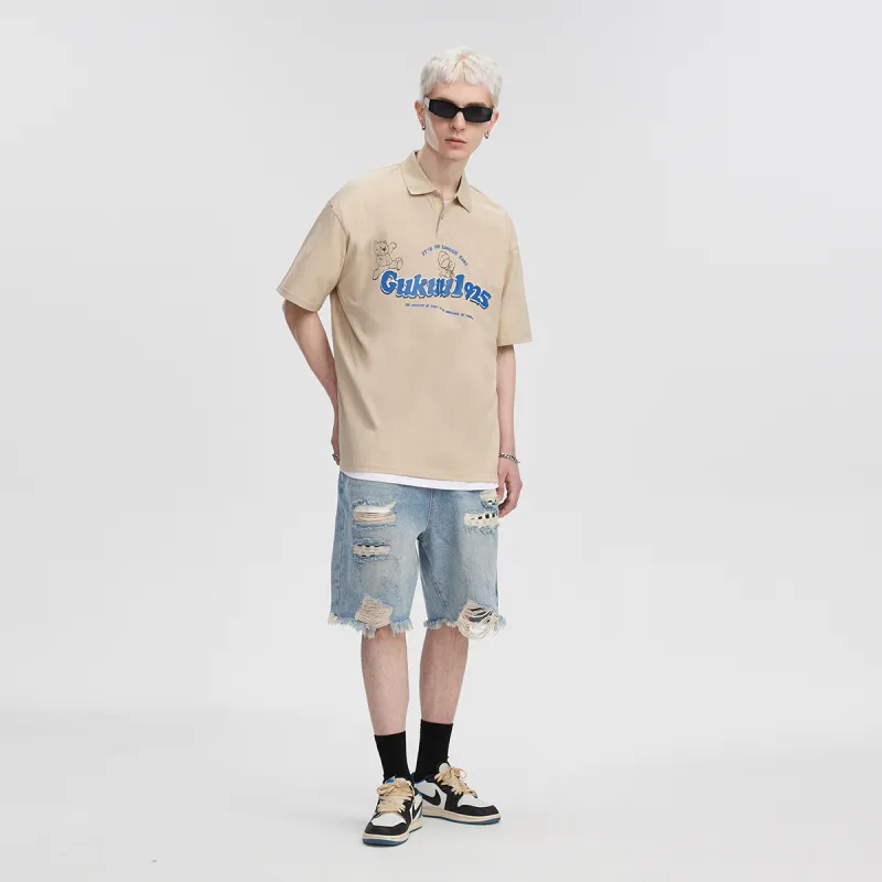 GUKUUL Loose Fit Denim Shorts, Summer Unisex Light Blue-3