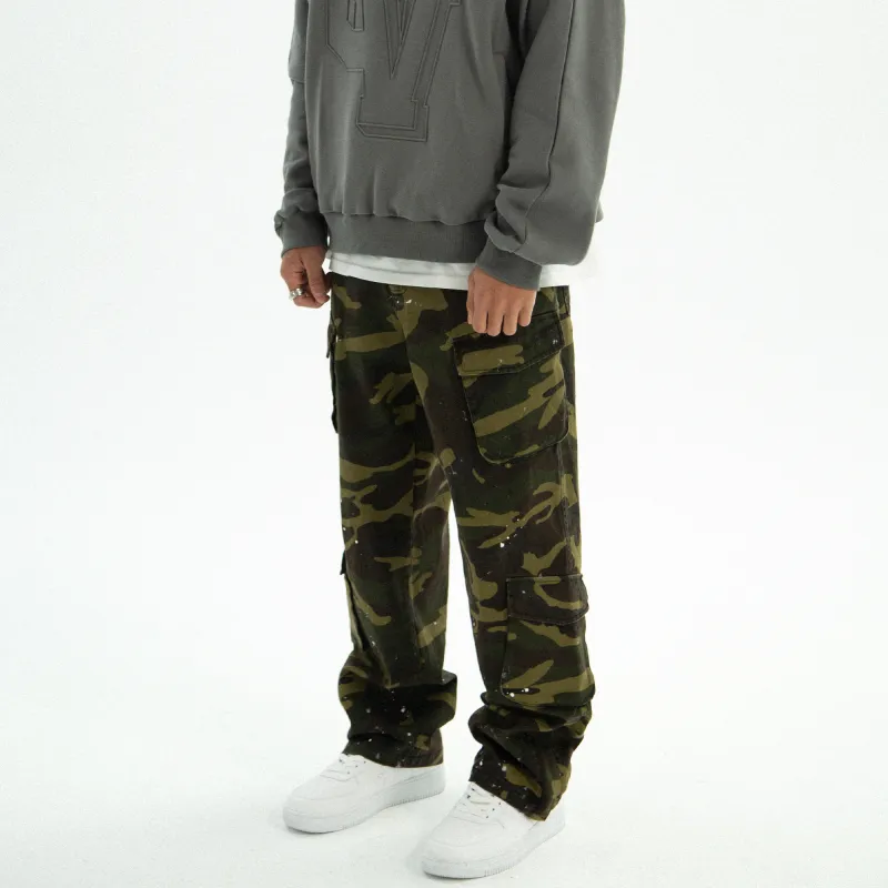 JUST VIBE Casual Pants Unisex Green Camouflage-2