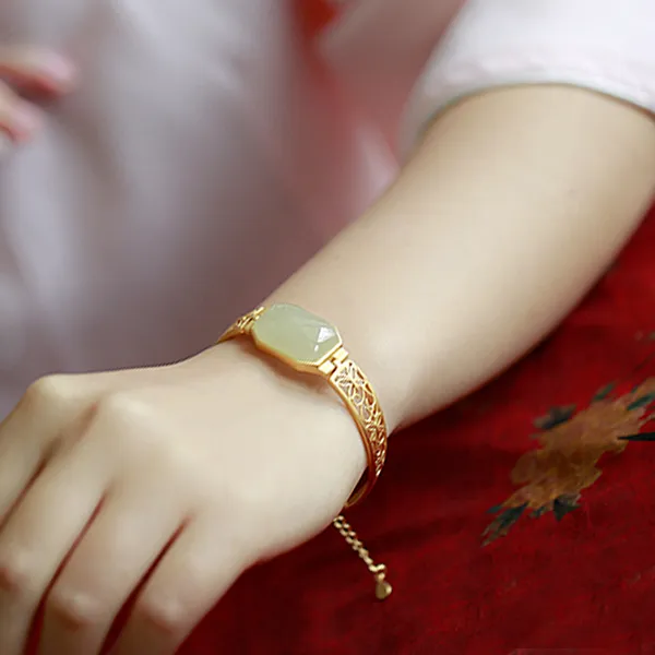 Xiaoyinjiang S925 Silver Hetian Jade Bracelet Hand Accessory Women's Pale Greenish White Jade-1