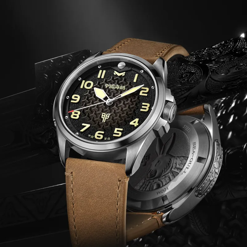 Sea Gull Automatic Mechanical Movement Genuine Leather Strap Watch Men's Watches Black Dial 819.27.6153-2