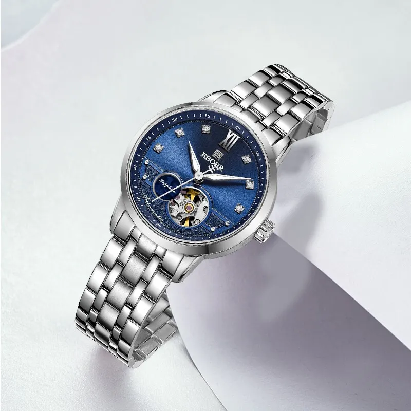 EBOHR Mechanical Movement Stainless Steel Strap Watch Unisex Blue Dial 19081316-6