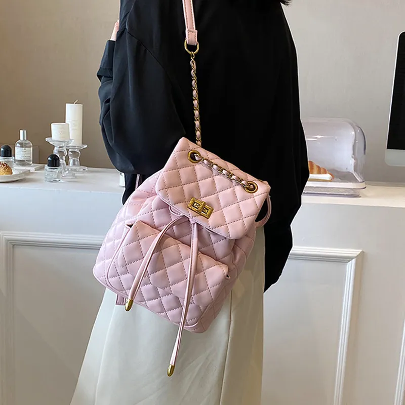 MARKANGARO PU Backpacks Medium Size Women's White Black Pink-4