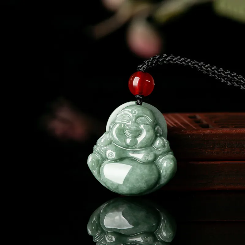 MOONS FAME Bean Type Jadeite Buddha Necklace Unisex-4