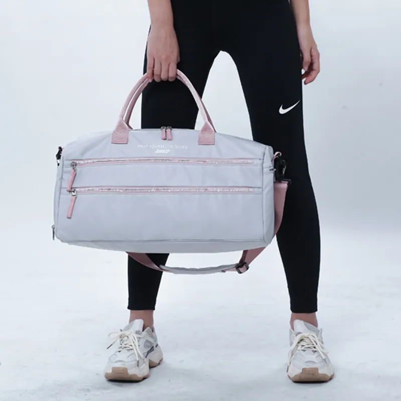 LOVERPUSS Nylon Travel Bag Training Bag Handbag Crossbody Bag Gym Bag Unisex Gray Pink/Black-6
