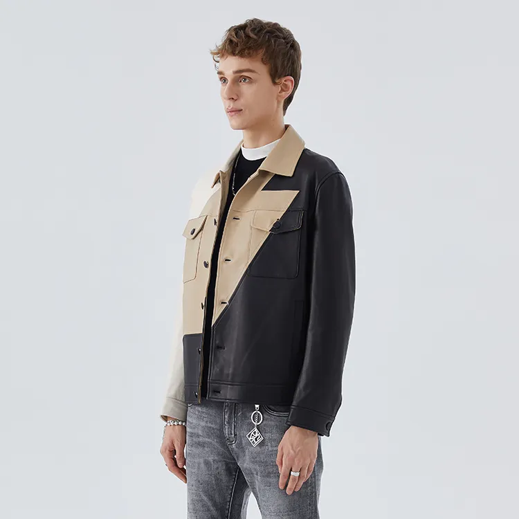 DAVID NAMAN Leather Jackets Coats Men's Khaki-3