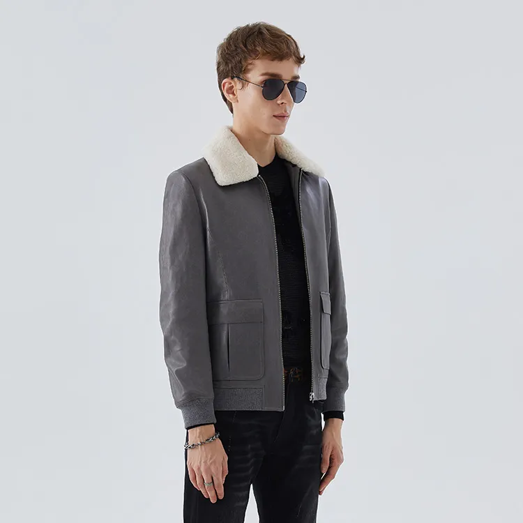 DAVID NAMAN Leather Jacket Men's Gray-5