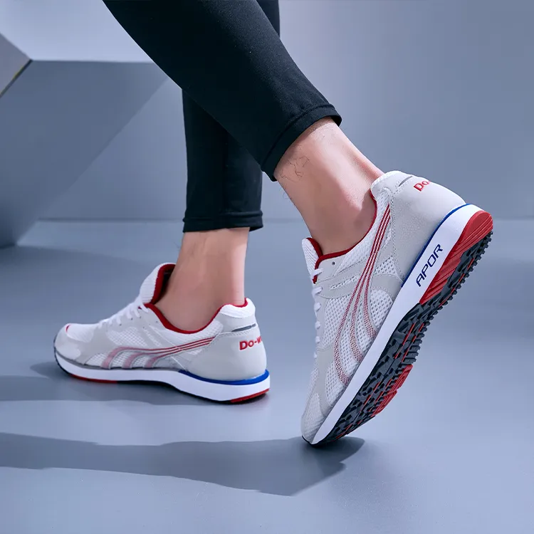 DO WIN Cushioning Slip Resistant Abrasion Resistant Breathable Low Top Running Shoes Unisex White Red-5