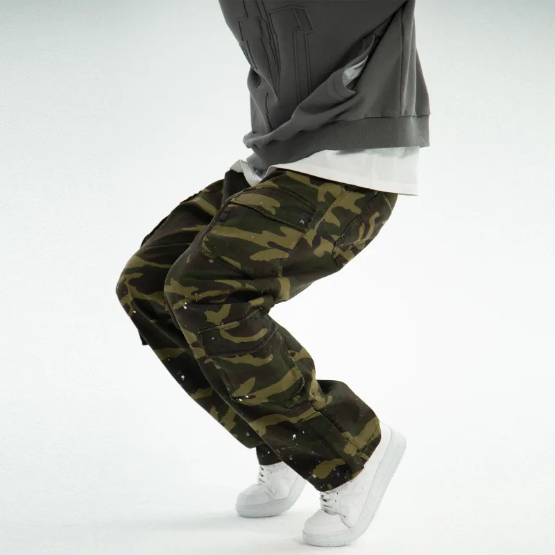JUST VIBE Casual Pants Unisex Green Camouflage-9