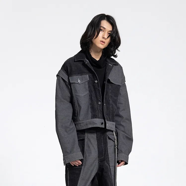 HUANXIANGZHE Jackets Unisex Black Gray Color-2