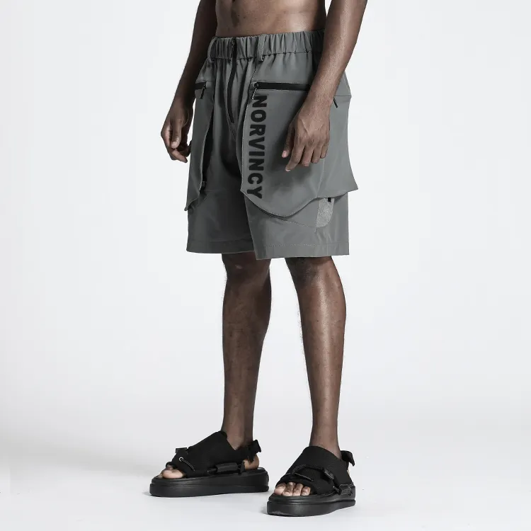 NORVINCY Urban Techwear Zip Patch Pocket Cargo Shorts Unisex-9