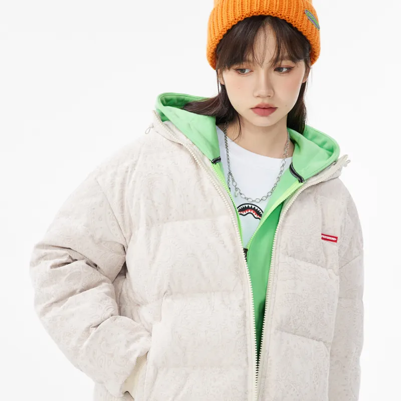 SPRAYGROUND Animal Pattern Hooded Loose Fit Down Jacket Unisex Ecru-4