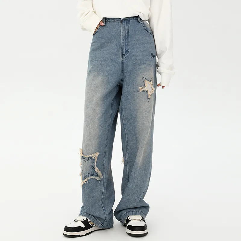 QISENYAR Straight Jeans Unisex Denim Blue-2