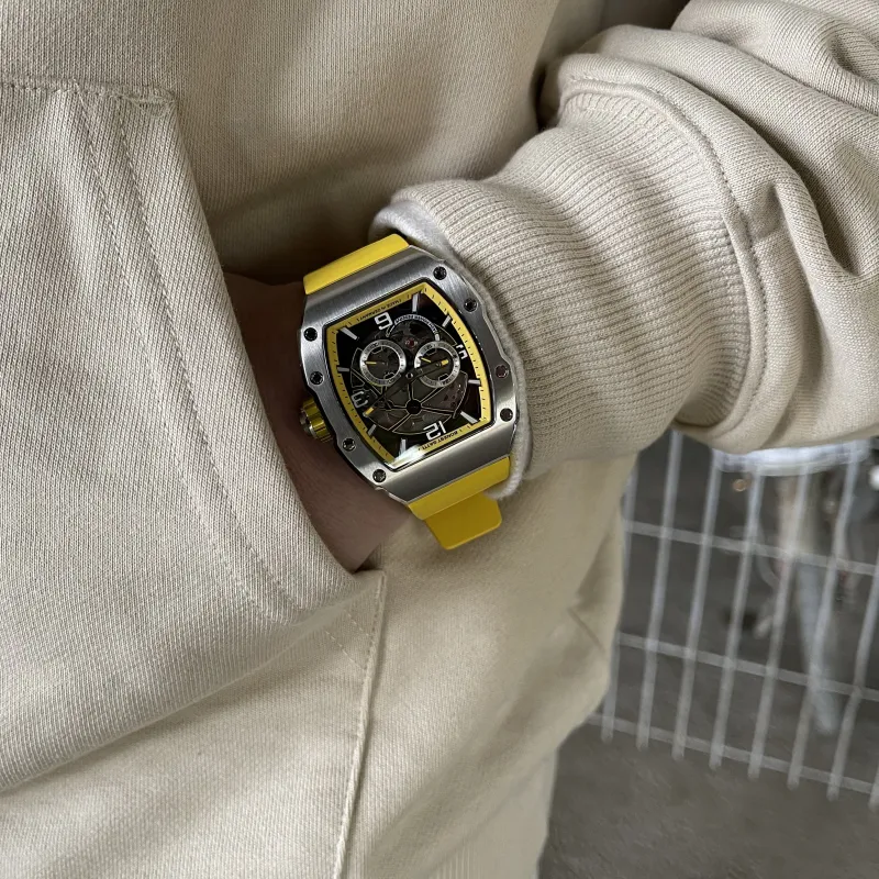 BONEST GATTI Phantom Time Automatic Mechanical Movement Rubber Strap Watch Men's Watches Yellow Watch Dial-6