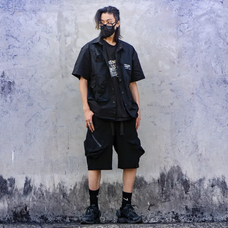 VIP SS22 Solid Color Mock Two Piece Shirt Summer Unisex Black-2
