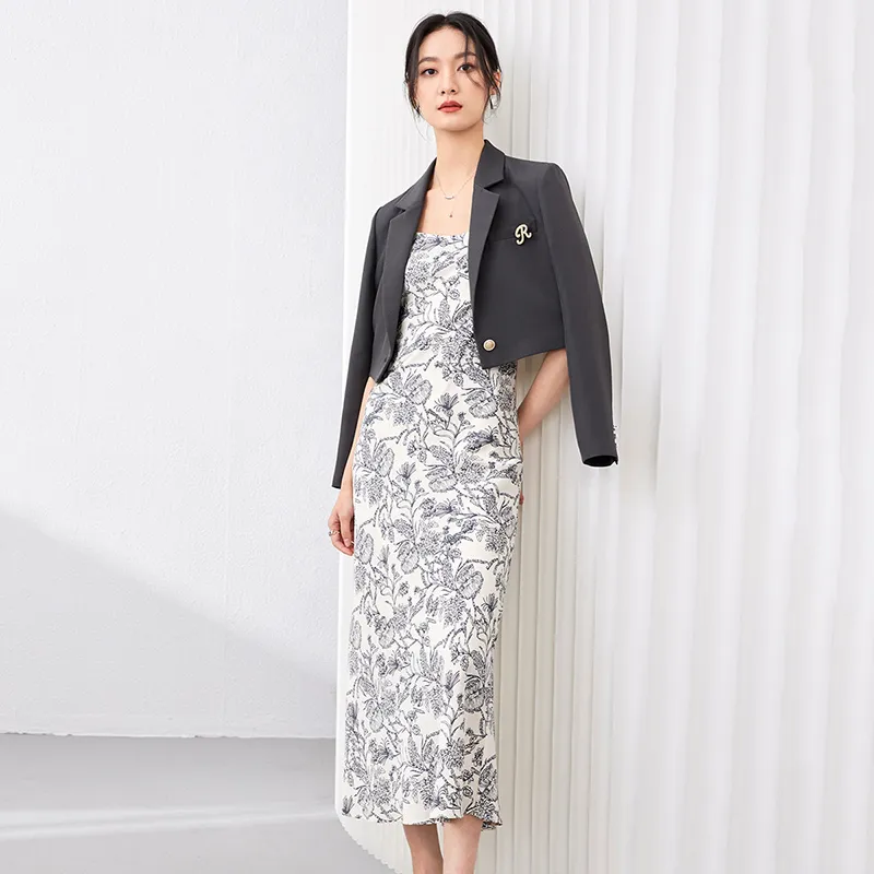 SENTUBILA Business Suits Women's Gray With Multicolor-2