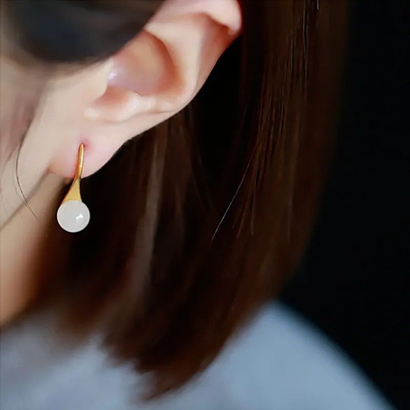Xiaoyinjiang Hoop Earrings Jade Earring Pale Greenish White Jade Women's-2