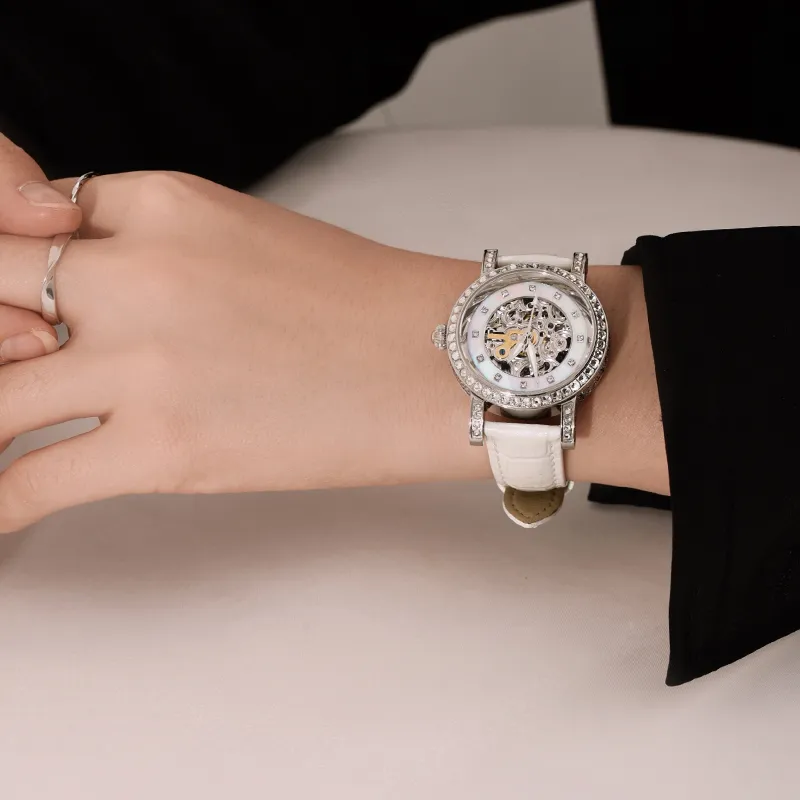 VRQ Athena Series Angela AS4 Automatic Mechanical Movement Genuine Leather Strap Watch Women's Watch Cut Out Dial-13