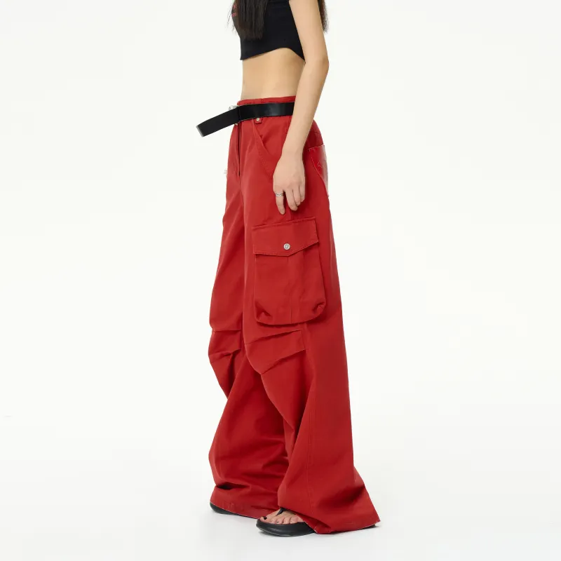 NOTAWEAR Loose Fit Cargo Pants Casual Pants Women's Noise Red-3