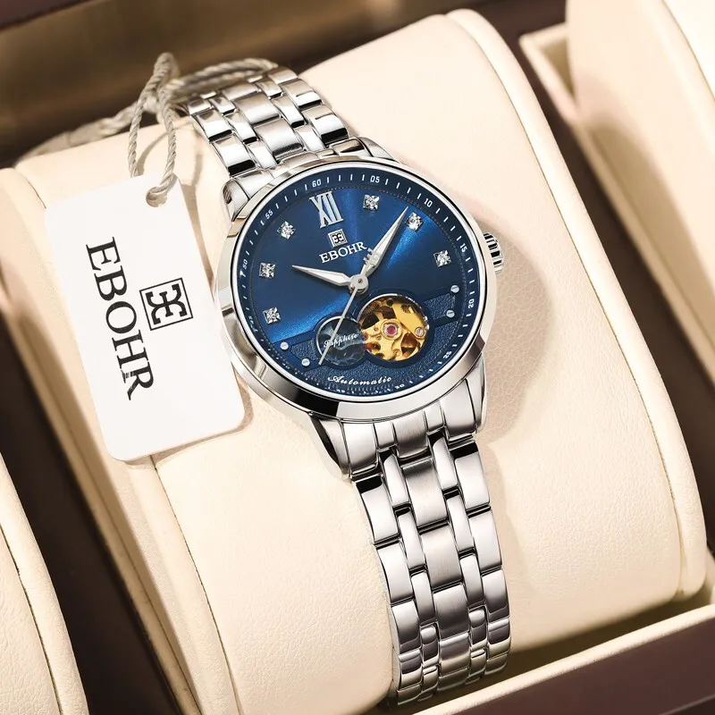 EBOHR Mechanical Movement Stainless Steel Strap Watch Unisex Blue Dial 19081316-5