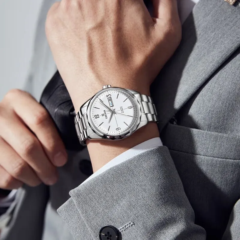 EBOHR Automatic Mechanical Movement Stainless Steel Strap Watch Men's Watches White Dial 11010319-8