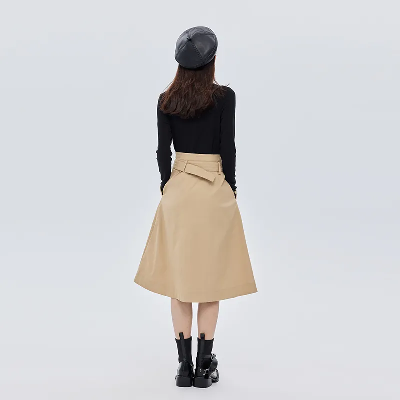 SOON FLOWER Casual Long Skirts Women's Khaki-3
