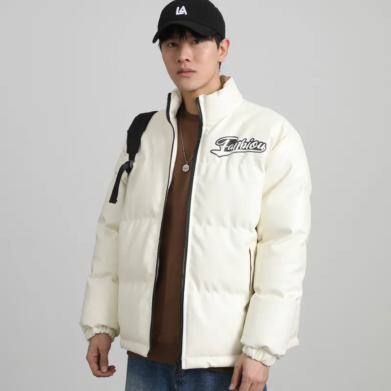 FANBIOU Letter Stand Collar Loose Fit Thickened Puffer Jacket Unisex-12