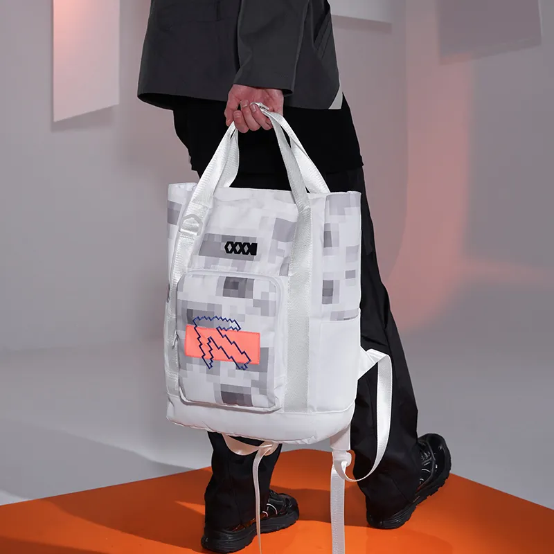 COEXISTENCE 3m Reflective Design Water Repellent Fabric Backpack Handbag Tubas Unisex White Orange-6
