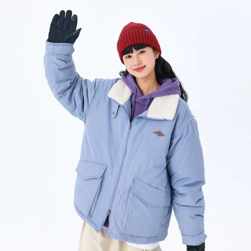 KXLFCHN Letter Solid Color Lapel Loose Fit Puffer Jacket Unisex-15