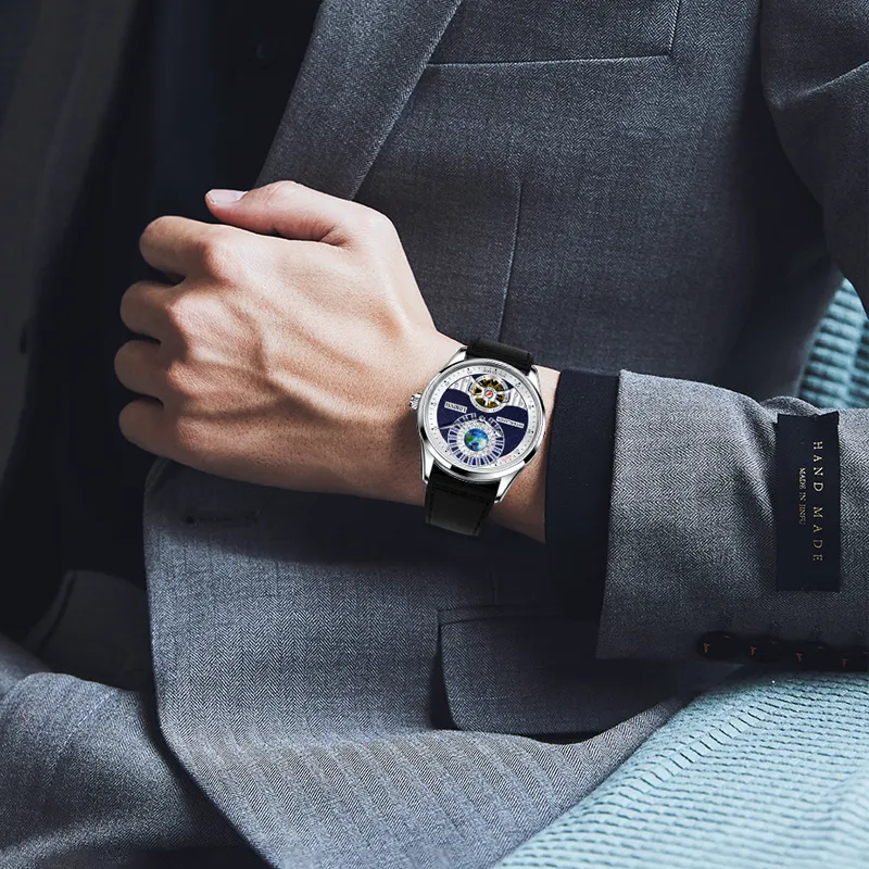 LOBINNI L Planet Watch Men's Automatic Mechanical Movement Cowhide Strap Watch Men's Watches Blue Dial-16