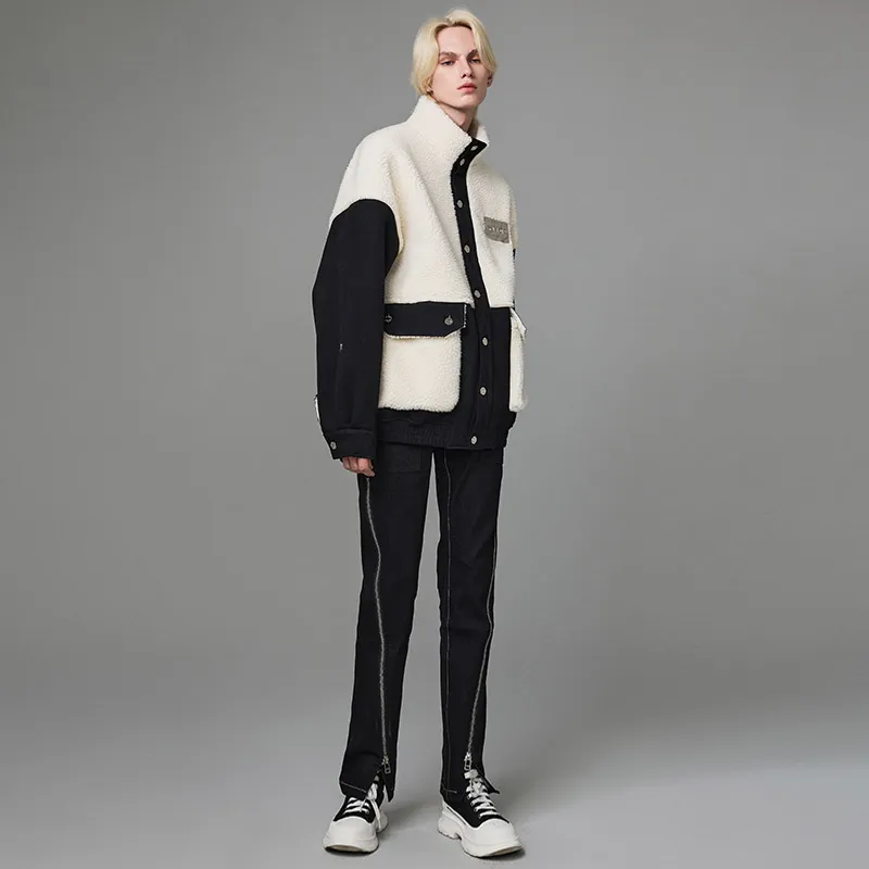 YLDP Velvet feel Coat Unisex Black White-5
