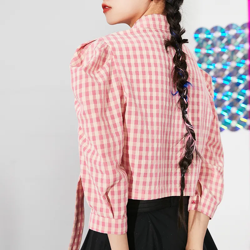 MITUAN Shirts Women's Pink Plaid-2