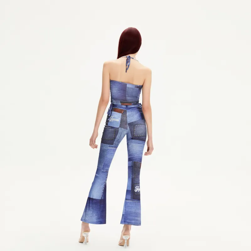 JYOSEI Flared Pants Women's Blue-4