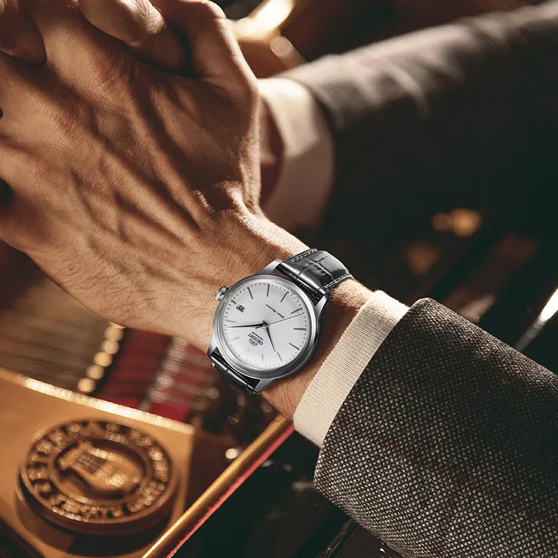 ORIENT Automatic Mechanical Movement Leather Strap Watch Men's Watches White Dial-2