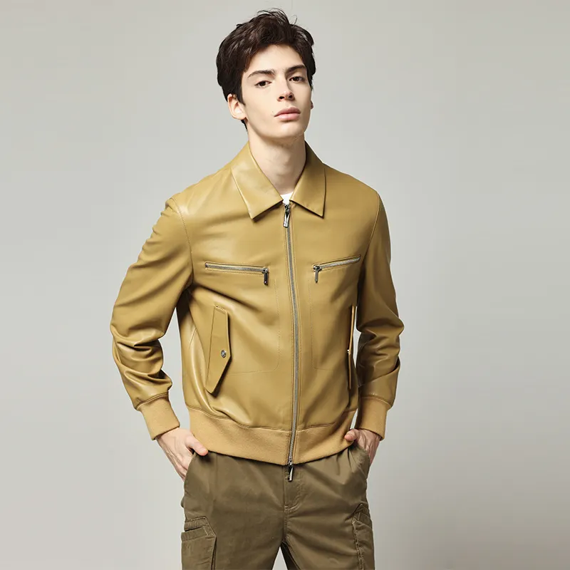 RARE Leather Jacket Men's Ginger Yellow-4