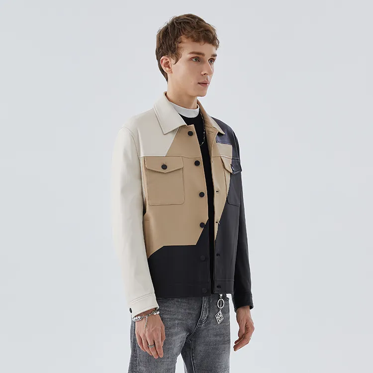 DAVID NAMAN Leather Jackets Coats Men's Khaki-4